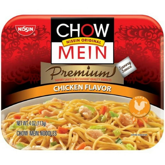 Nissin Premium Chicken Flavor Chow Mein Noodles 4 Oz. Tray (Pack of 4)