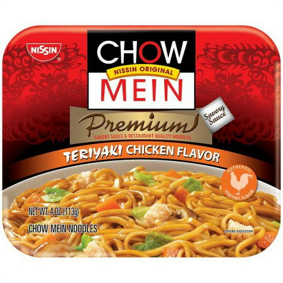 Nissin Premium Teriyaki Chicken Flavor Chow Mein Noodles 4 Oz. Tray (Pack of 6)
