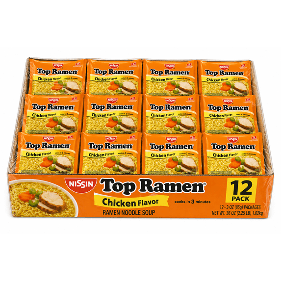 Nissin Ramen Noodles Chicken Flavor 12 Count 3 oz