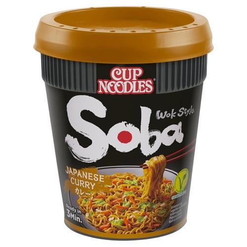 Nissin Soba Japanese Curry Wok Style Instant Cup Noodles Pot 90g, British Import (Pack of 2)