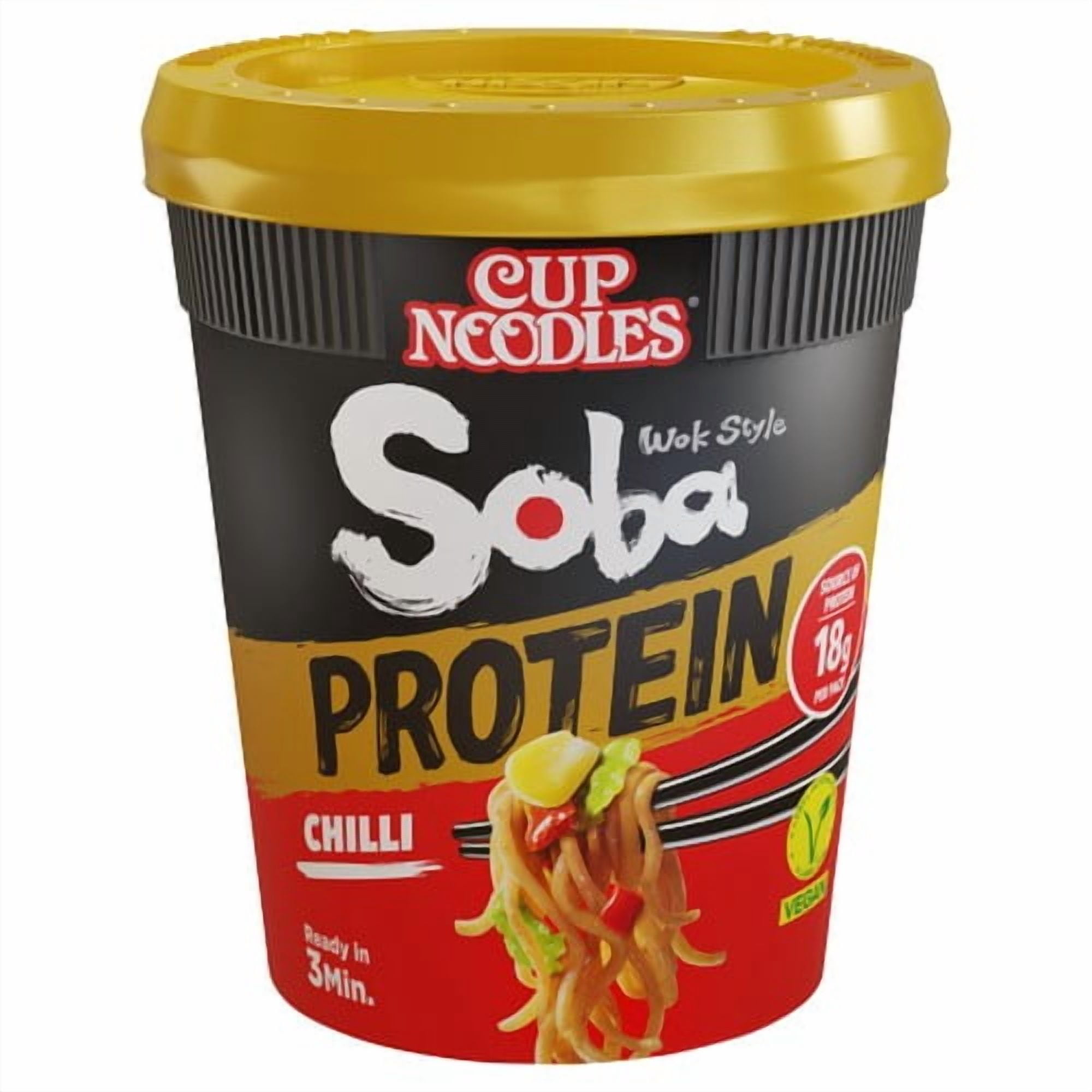 Nissin Soba Protein Chilli Instant Wok Style Noodles Po 90g, British Import (Pack of 3)
