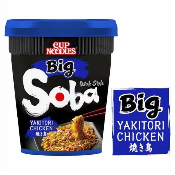 Nissin Soba Yakitori Chicken Big Wok Style Soba Cup Noodles 113g, British Import (Pack of 3)