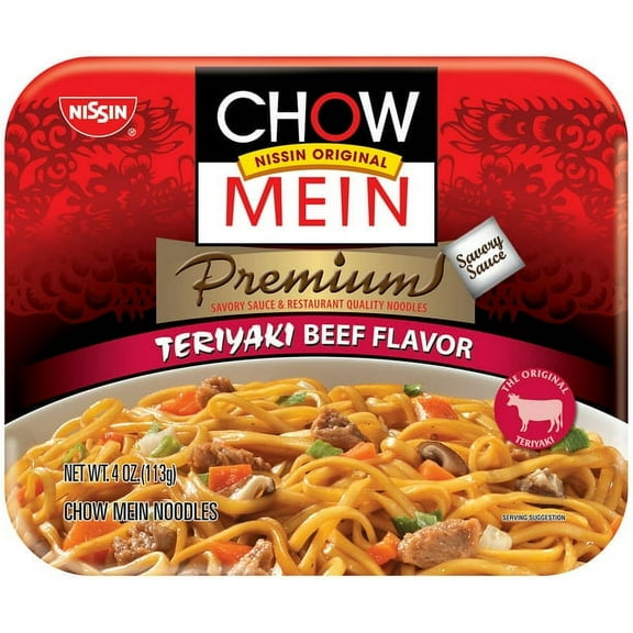 Nissin Teriyaki Beef Flavor Chow Mein Noodles, 4 oz, Pack of 2