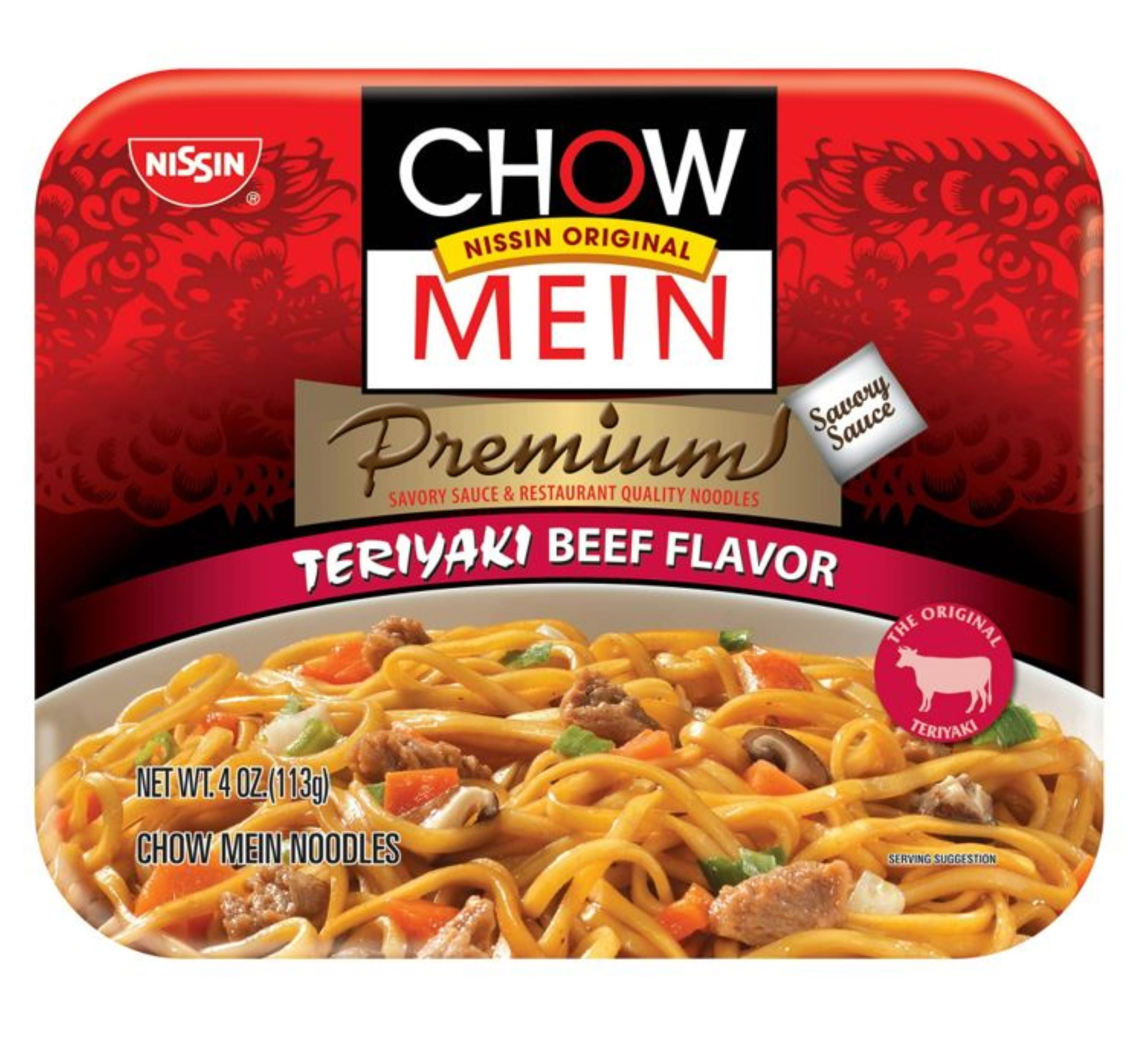 Nissin Teriyaki Beef Flavor Chow Mein Noodles, 4 oz, Pack of 4