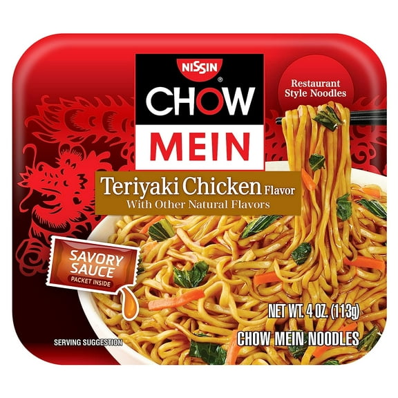 Nissin Teriyaki Chicken Flavor Chow Mein Noodles, 4 oz, Pack of 8