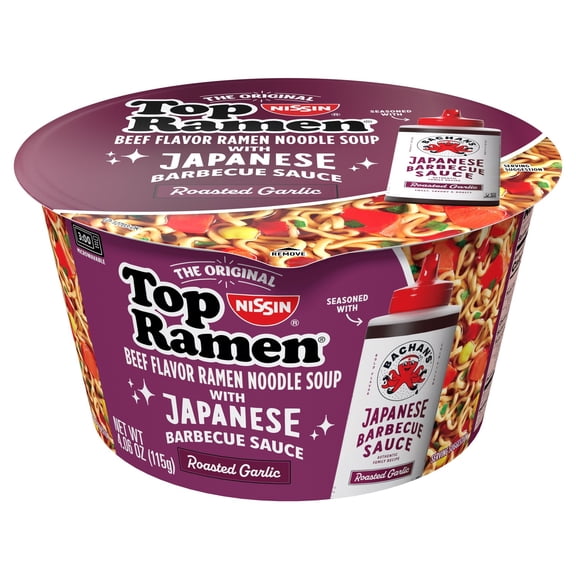 Nissin Top Ramen Bachan's Beef Ramen Bowl with Bachan's Roasted Garlic Japanese Barbeque Sauce