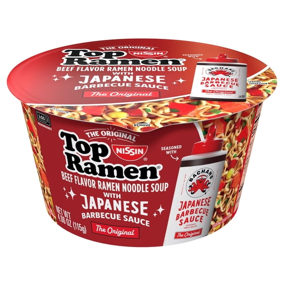 Nissin Top Ramen Bachan's Beef Ramen Bowl with Bachan's The Original Japanese Barbeque Sauce