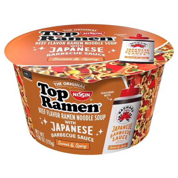 Nissin Top Ramen Bachan's Beef Ramen Bowl with Bachan's Sweet & Spicy Japanese Barbeque Sauce