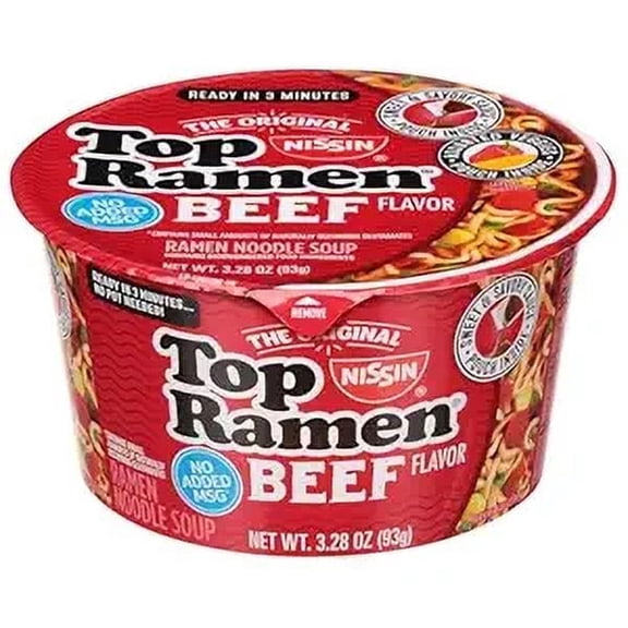 (Pack of 2) Nissin Top Ramen Bowl Ramen Noodle Soup, Beef, 3.28 Ounce