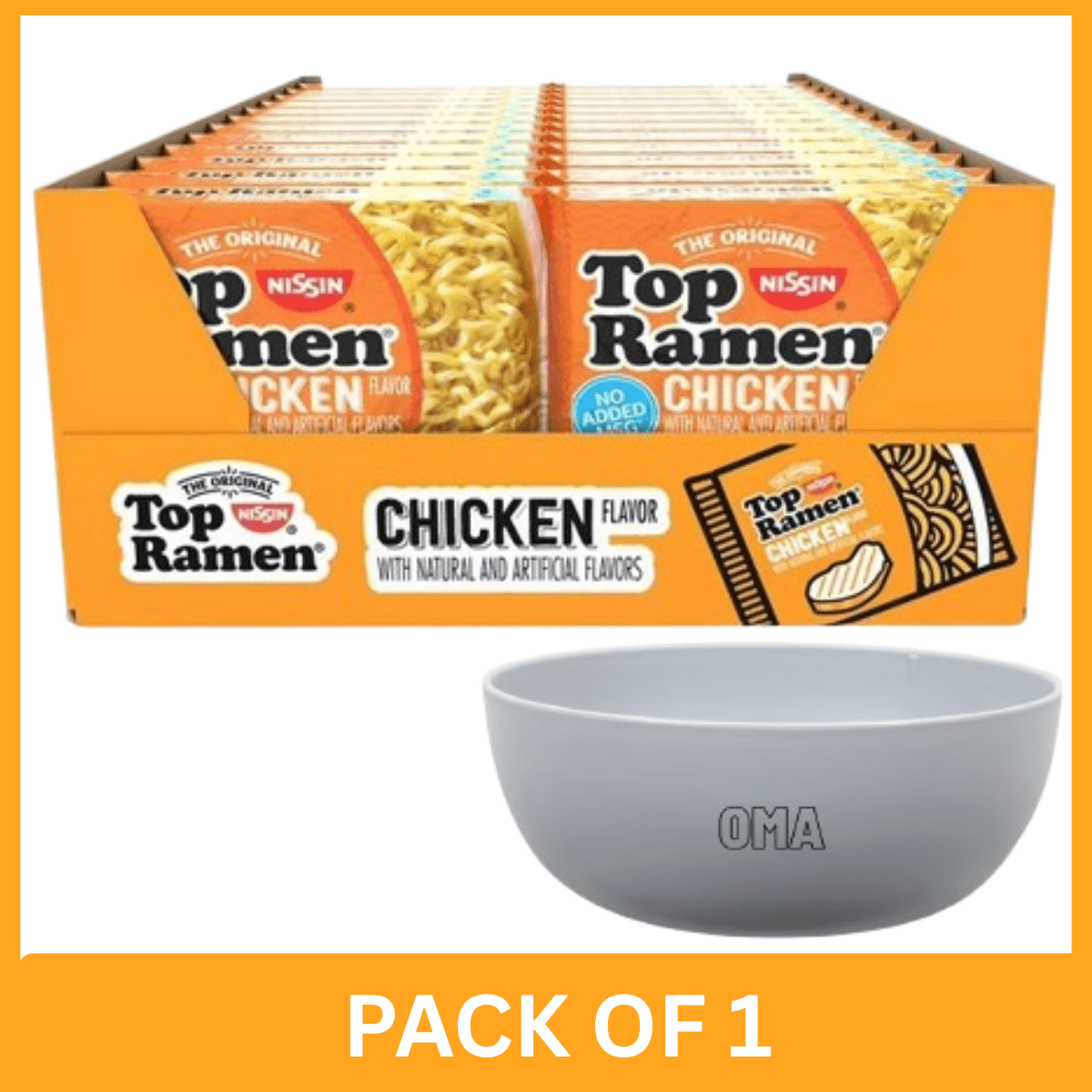 Nissin Top Ramen Chicken Flavor Instant Noodles, 24 pk Pack of 1 with Serving Bowl by OMA