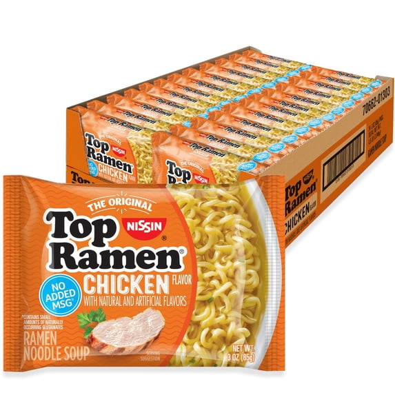 (24 pack) Nissin Foods Top Ramen The Original Ramen Noodle Soup, Chicken Flavor, 3 oz Bag, Shelf-Stable