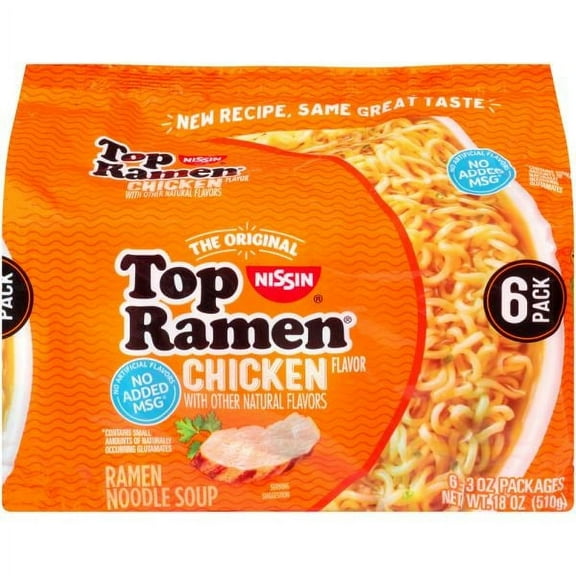 Nissin Top Ramen Chicken Flavor Ramen Noodle Soup 6 Count (Pack of 4)