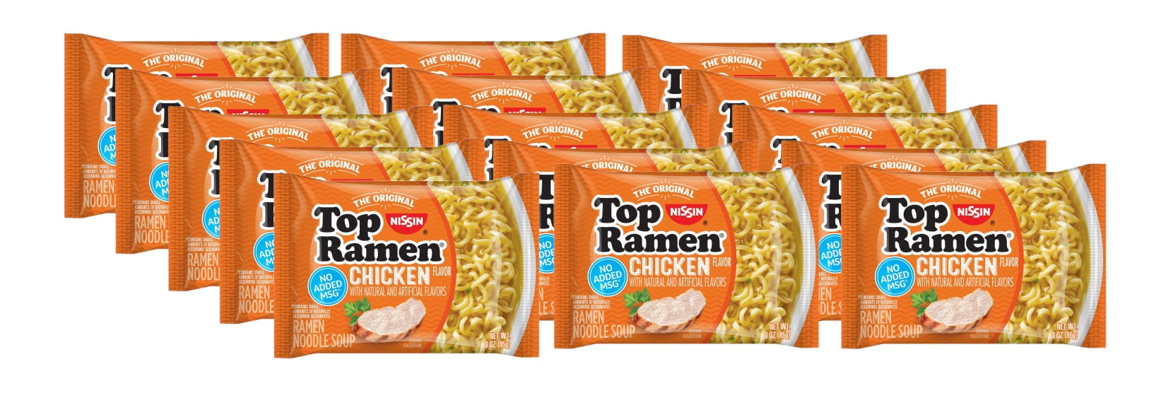 Nissin Top Ramen The Original Chicken Flavor Ramen Noodle Soup, 3 Oz (Pack of 15)
