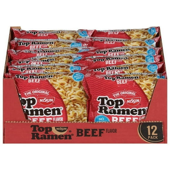 Nissin Top Ramen The Original Ramen Noodle Soup, Beef Flavor, 3 oz Bag, Shelf-Stable, 12 Count