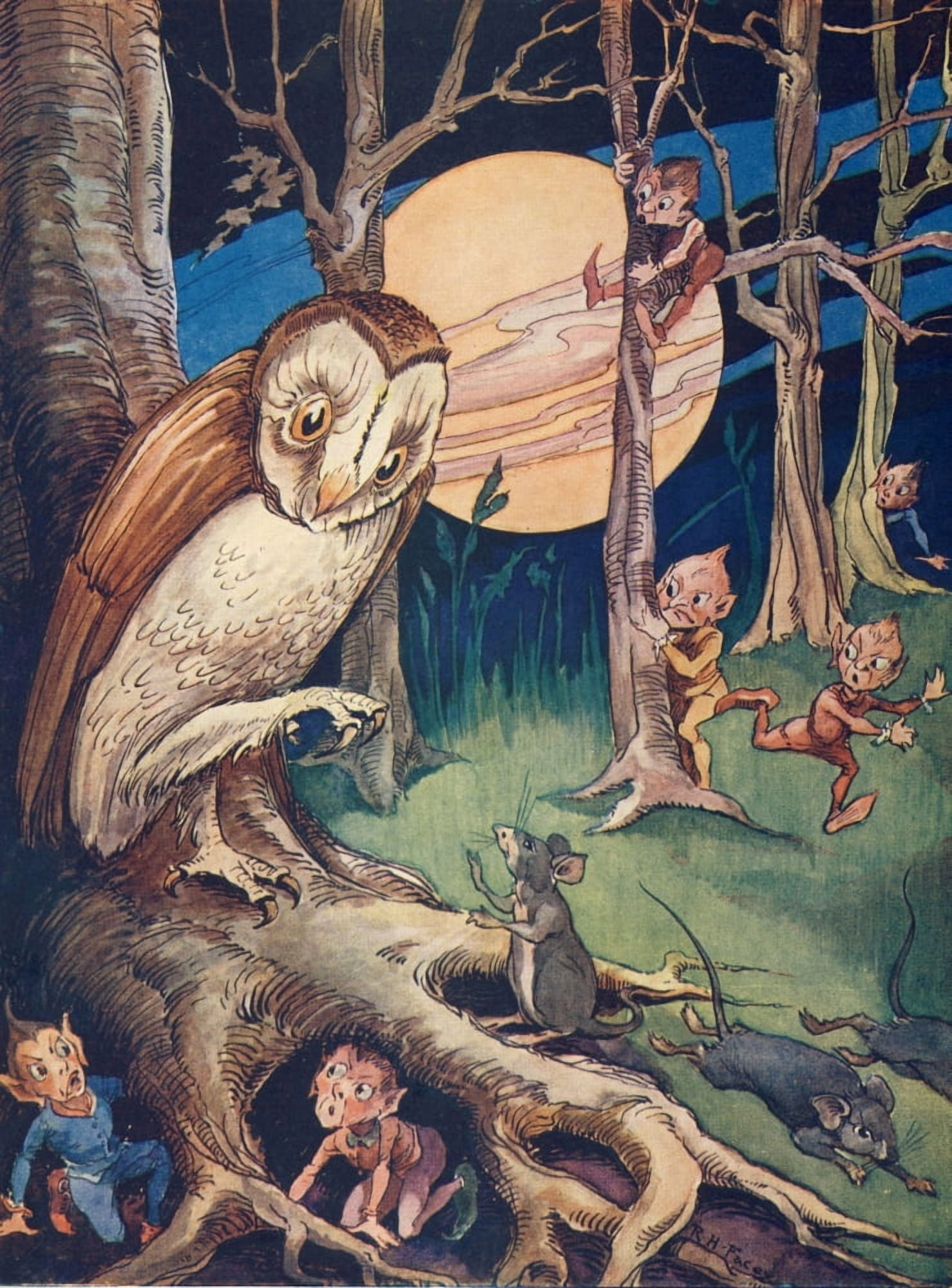 Nisters Holiday Annual 1897 Owl & Elves Canvas Art - Unknown (18 x 24)