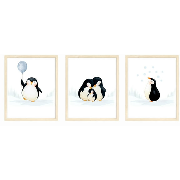 Nistio® Baby Penguin Nursery Wall Prints, Play Room Decoration, Nursery Wall Art, Nursery Room Decor, Penguin Family Print Set, Unframed, Set of 3 Prints, 8x10"