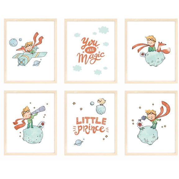 Nistio Little Prince Nursery Wall Art, Little Prince Playroom Decor, Little Prince Posters, Set of 6 UNFRAMED Prints, 8x10"