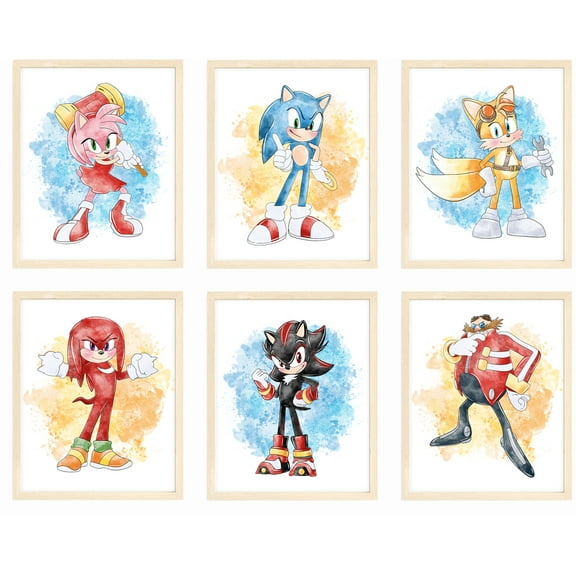 Nistio Sonic the Hedgehog Kids Wall Art Prints, Sonic Hedgehog Posters for Walls, Hedgehog the Movie Poster, Sonic Boy Bedroom Decor, Sonic and Friends, Set of 6 Unframed Prints, 8x10"