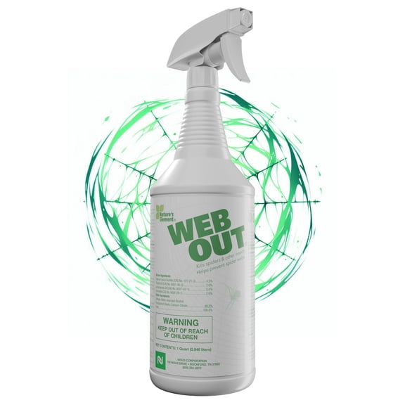 Nisus Web Out Cobweb Eliminator and Repels Spiders, Ants, Mosquitoes, Cockroaches, Aids in Web Control, Ready-to-Use Biodegradable Spray, 1 Quart