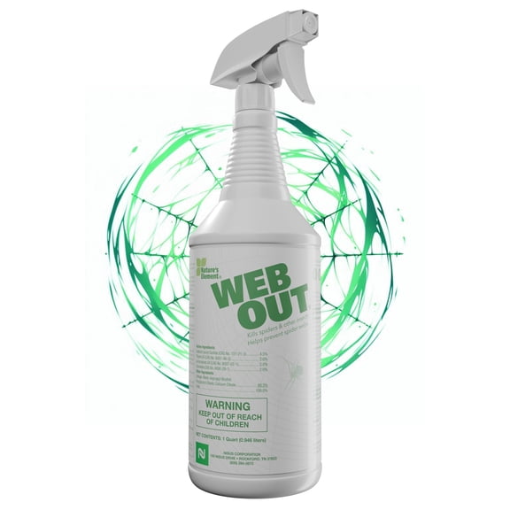 Nisus Web Out Cobweb Eliminator and Repels Spiders, Ants, Mosquitoes, Cockroaches, Aids in Web Control, Ready-to-Use Biodegradable Spray, 1 Quart