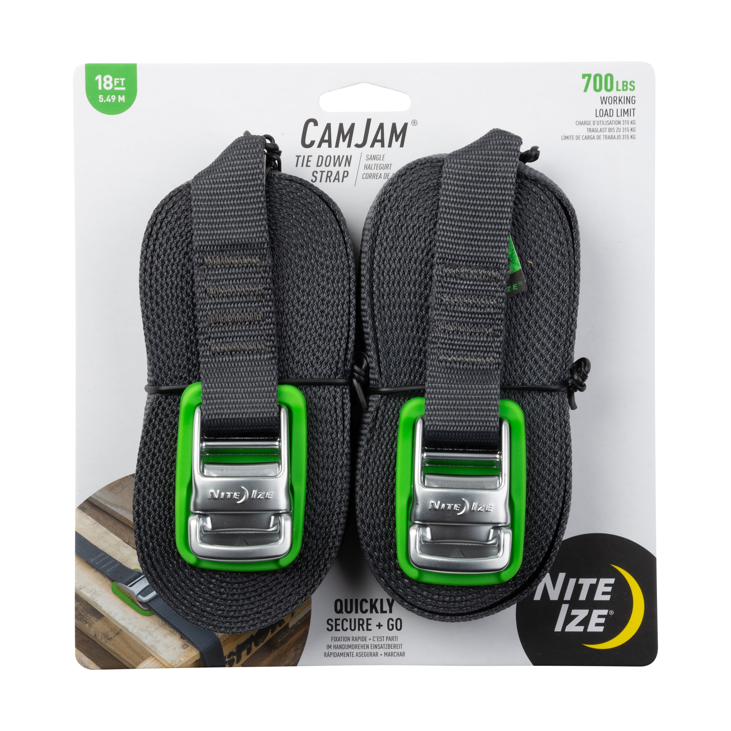 Nite Ize 2-Pack CamJam Tie Down Straps, 18' - 700 lbs Load Limit