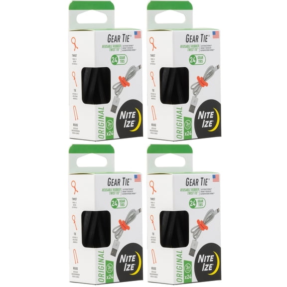 Nite Ize 24-Pack Gear Tie ProPack, 3" - Black (4-Pack)