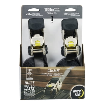 Nite Ize CamJam Ratchet Strap System - Easy-Release Patented Lever Pawl - Tie Down Straps & Ratchet with Adjustable Positioning for Varied Configurations - 1000 lb Working Load Limit - Large (2 Pack)