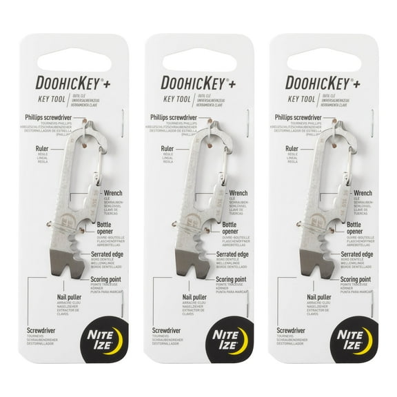 Nite Ize DoohicKey Plus Key Tool - Stainless Steel Carabiner 8-in-1 Multi Tool - Pocket Gadget with Screwdrivers, Bottle Opener, Ruler, Wrench, Bottle Opener & More - 3 Count (3 Pack)