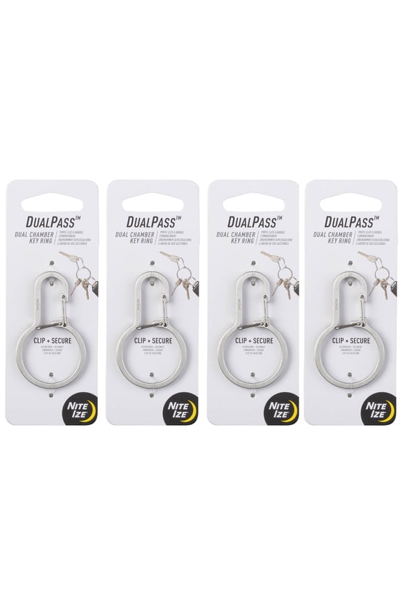 DualPass Dual Chamber Key Ring - Heavy-Duty Carabiner Clip with Inner Gate - Organizer Keychain for Multiple Keys & Fobs - Ring Carabiner - 4 Pack