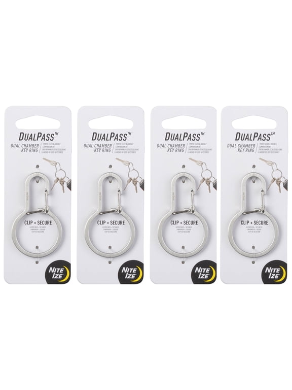 DualPass Dual Chamber Key Ring - Heavy-Duty Carabiner Clip with Inner Gate - Organizer Keychain for Multiple Keys & Fobs - Ring Carabiner - 4 Pack