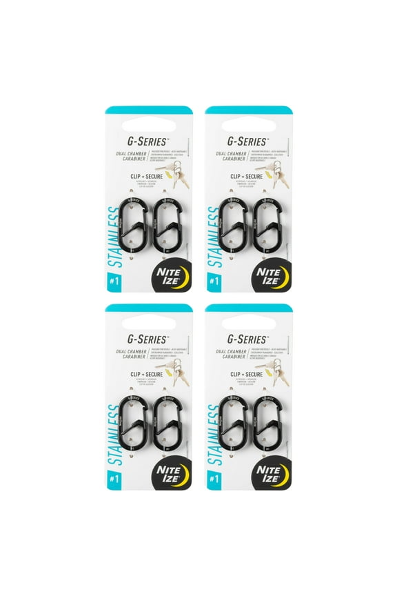 G-Series Dual Chamber Carabiner - Carabiner Clip for Car Keys, Keychains & More - Dual Chamber Key Organizer - Key Holder Accessories - Size 1, Black, (4 Pack)