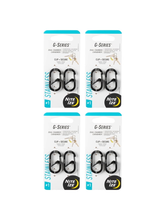 G-Series Dual Chamber Carabiner - Carabiner Clip for Car Keys, Keychains & More - Dual Chamber Key Organizer - Key Holder Accessories - Size 1, Black, (4 Pack)