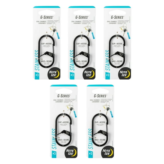 Nite Ize G-Series Dual Chamber Carabiner - Size 3 - Black - 5 Count (5 Pack)