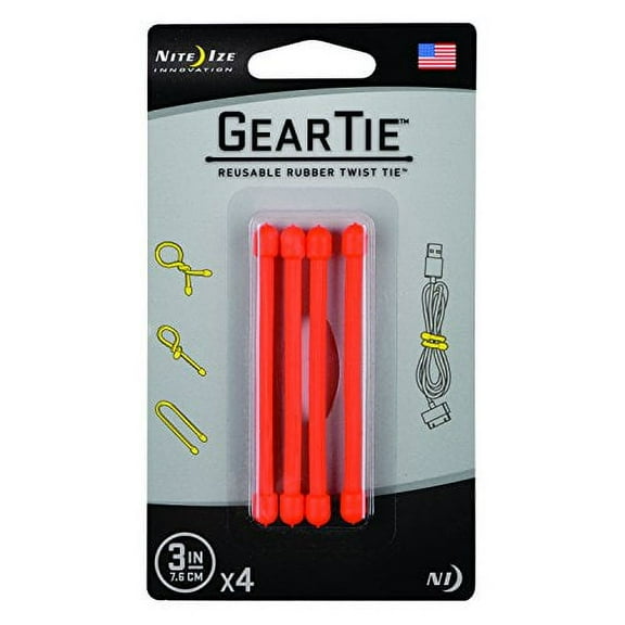 Nite Ize GT3-4PK-31 Original Gear Rubber Twist Tie, 3" - 4-Pack, Bright Orange, 4