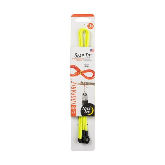 Nite Ize 2-Pack Gear Tie Loopable Twist Tie, 18" - Neon Yellow