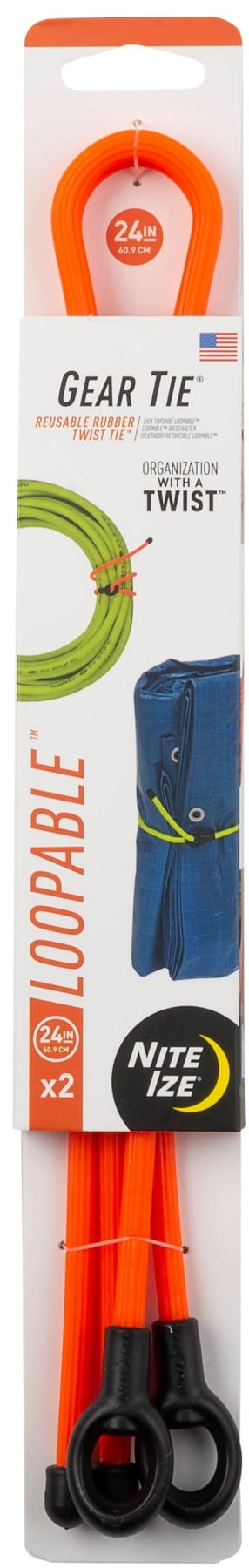 Nite Ize Gear Tie 6-Pack - Bright Orange Reusable Rubber Twist Ties For Organizing Cords