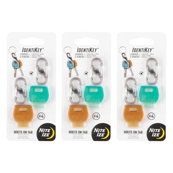 Nite Ize IdentiKey Covers and MicroLocks - Key Organizer Cover Caps with S-Biners - Key Covers for Car Keys, House Keys & More - Small Carabiner Clips with Microlocks - 3 Pack