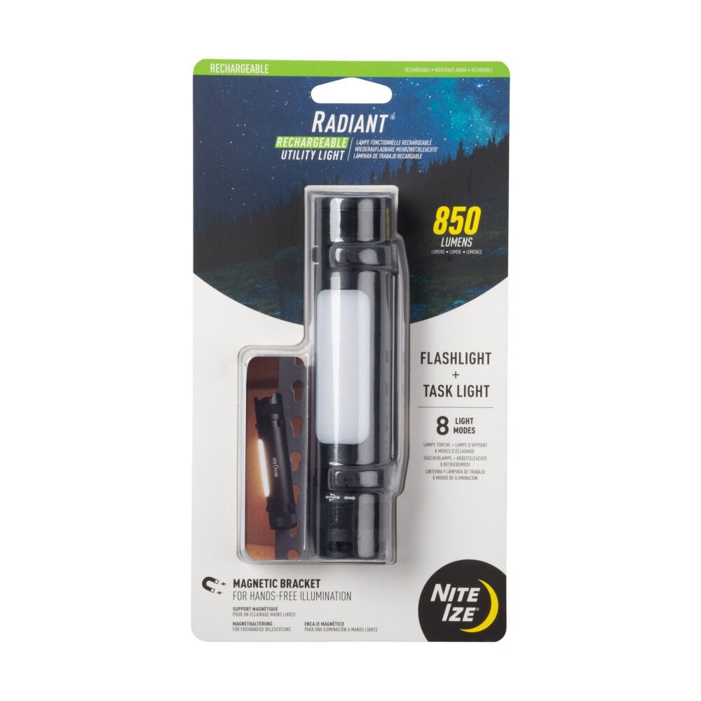 Nite Ize, Inc. RUM1A-01-R7 Nite IZE Radiant Rechargeable, 3-in-1 Flashlight Magnetic Task Red Emergency, Portable Hands-Free Work Car Repairs and Jobs Utility Light, Black