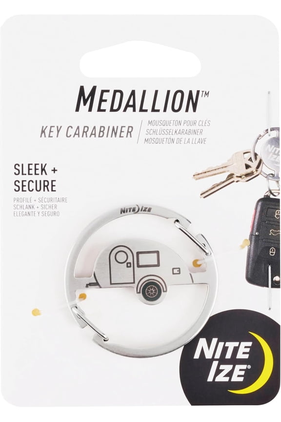 Medallion Teardrop Camper Key Carabiner Stainless Steel Key Ring