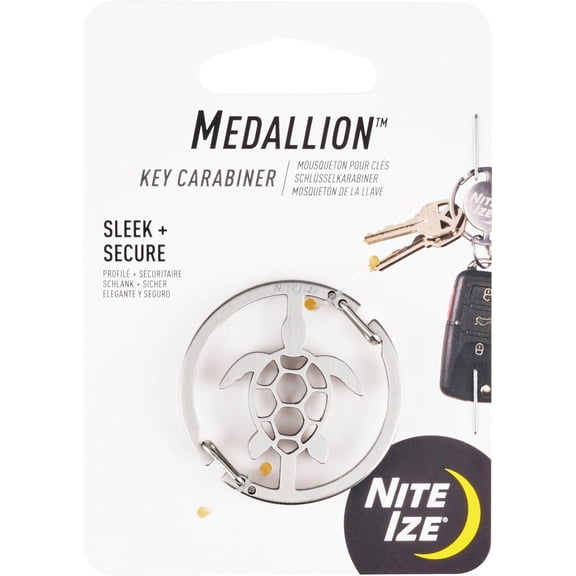 Nite Ize Medallion Turtle Key Carabiner Stainless Steel Key Ring with Dual Gates