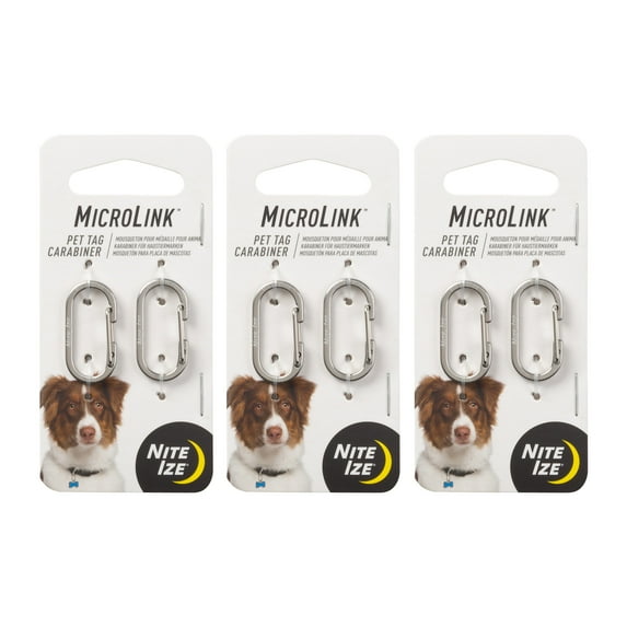 Nite Ize MicroLink Pet Tag Carabiner - Carabiner for Holding Pet Tags - Secure Pet Tags to Collars & Harnesses - Stainless Steel MicroLink - 3 Pack