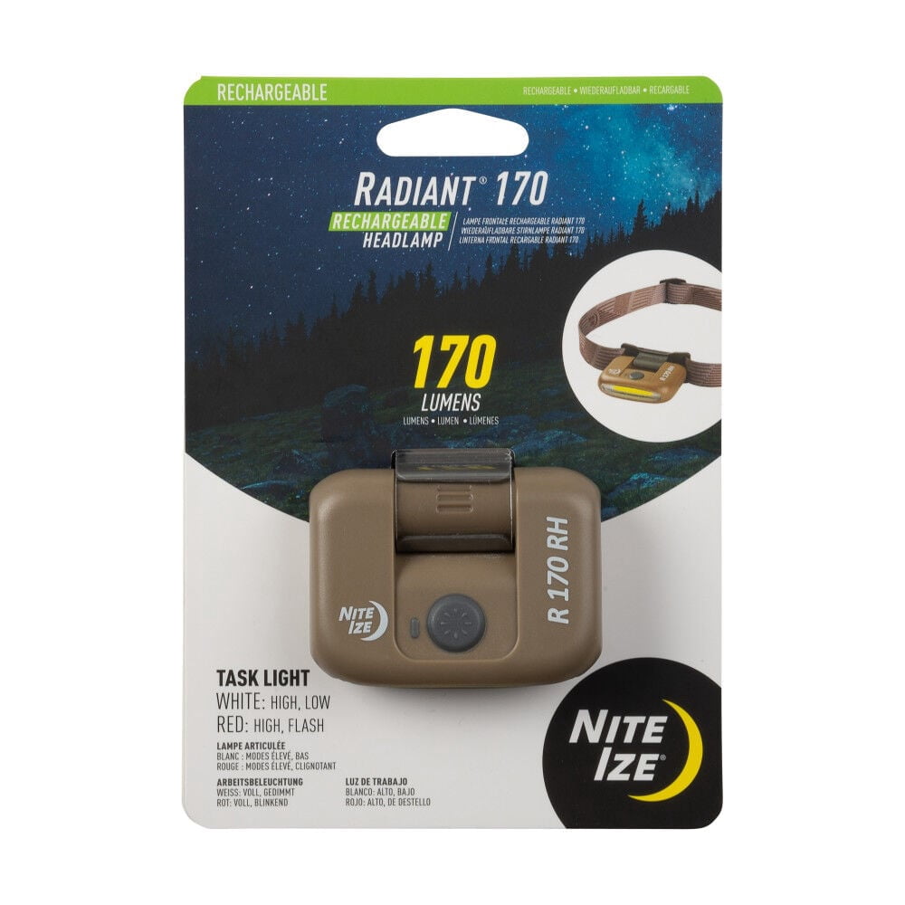 Nite Ize Radiant Rechargeable Headlamp 170 Lumens Durable 4-Modes Coyote Color