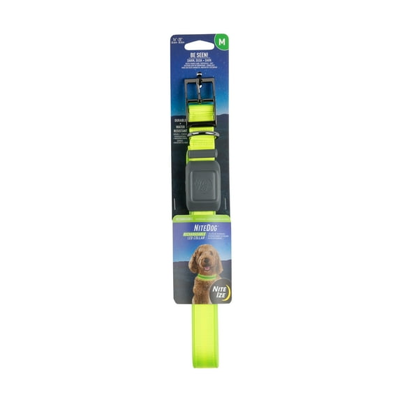 Nite Ize NiteDog Rechargeable LED Collar, USB Rechargeable Light Up Dog Collar w/Metal Buckle, Water Resistant, Lime