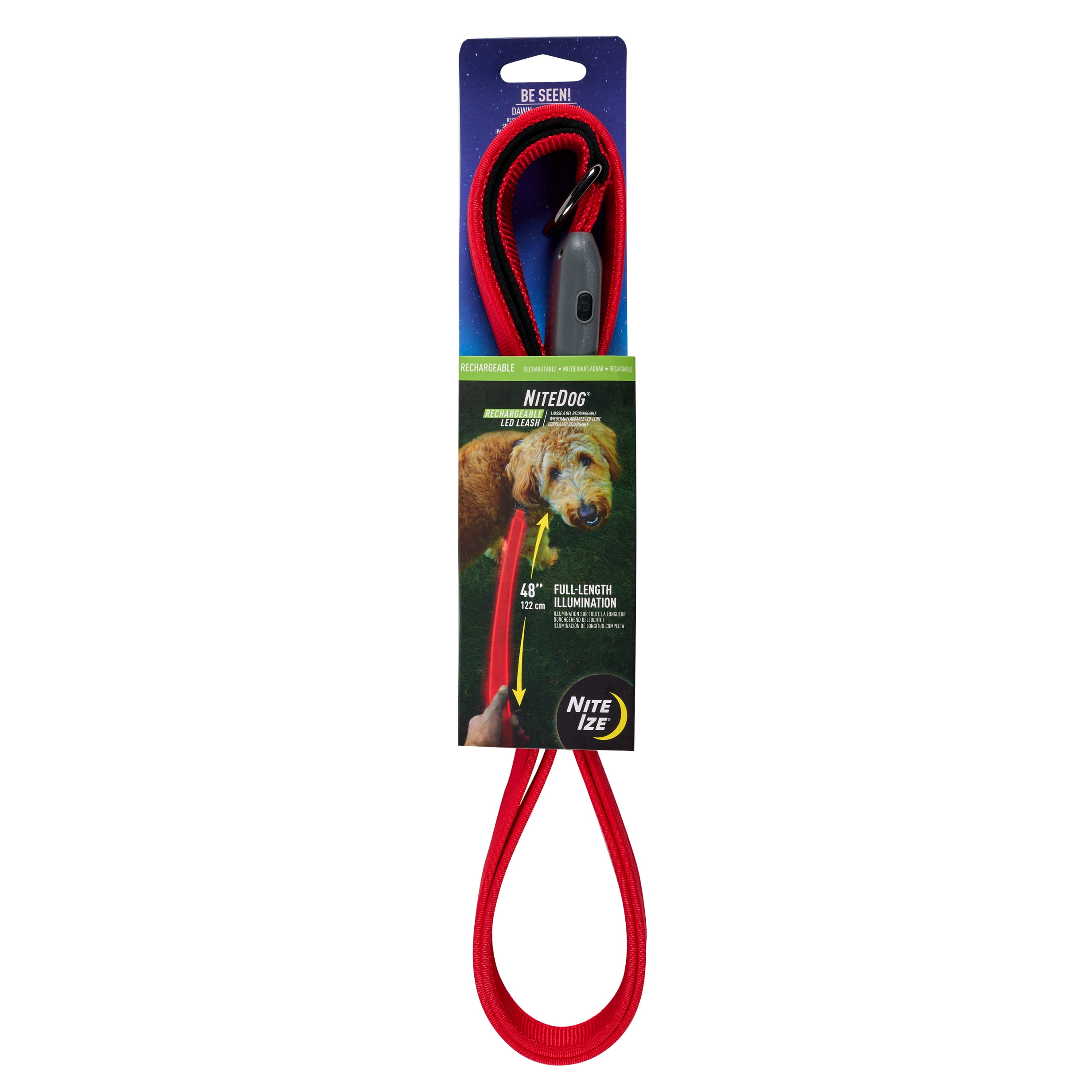 Nite Ize NiteDog Rechargeable LED Leash - Rechargeable LED Light Dog Leash with Padded Handle - Dog Walking Accessories for Walking & Running - 5 Feet, Red