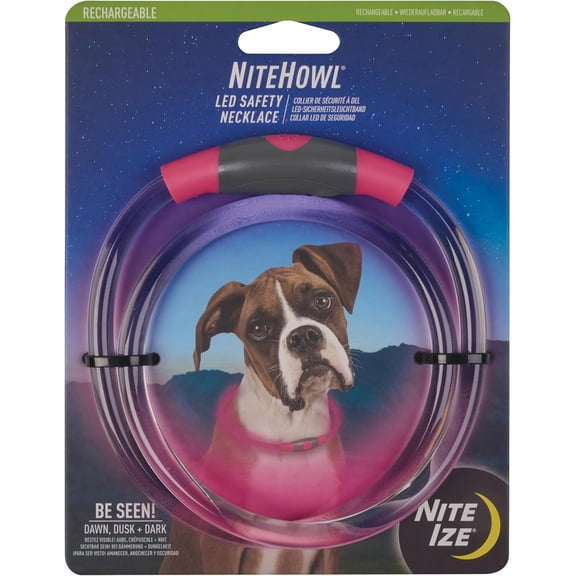 Nite Ize NiteHowl Rechargeable Pink LED Saftey Necklace for Dogs 12-27in.