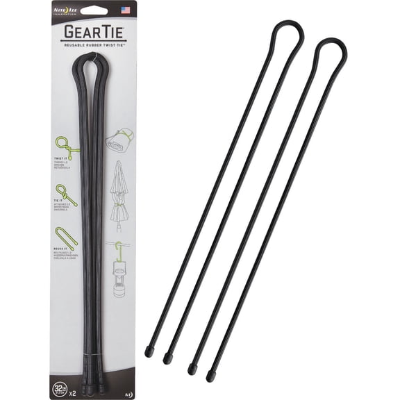 Nite Ize Original Gear Tie, Reusable Rubber Twist Tie, 32-Inch, Black, 2 Pack, Made in the USA