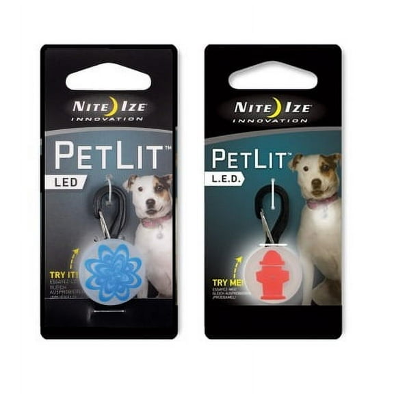 Nite Ize PetLit LED Collar Light 2 Pack Dog Cat Collar Light White LED Red Hydrant Blue Burst Design Replaceable Batteries
