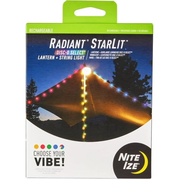 Nite Ize Radiant Starlit Rechargeable Lantern and String Light - Disc-O Select, White