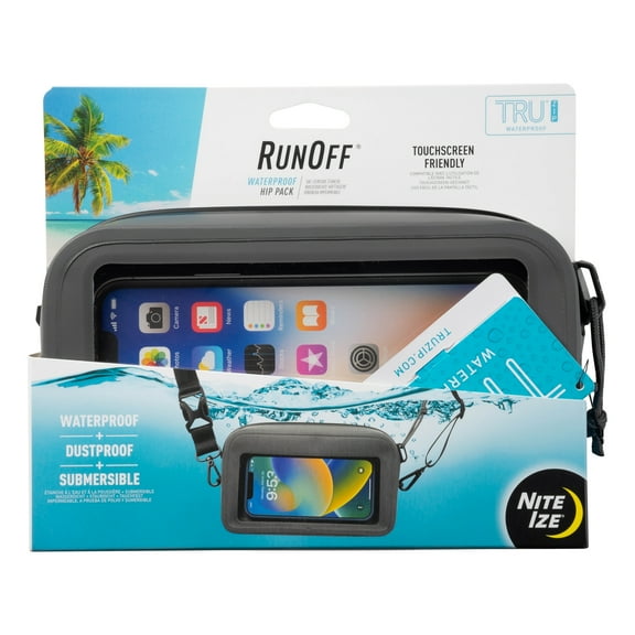 Nite Ize RunOff Waterproof Hip Pack - Beach & Hiking Essential - Bag for Phone & Travel Essentials - Crossbody Beach Tote & Travel Pouch with IP67 Rating - Charcoal