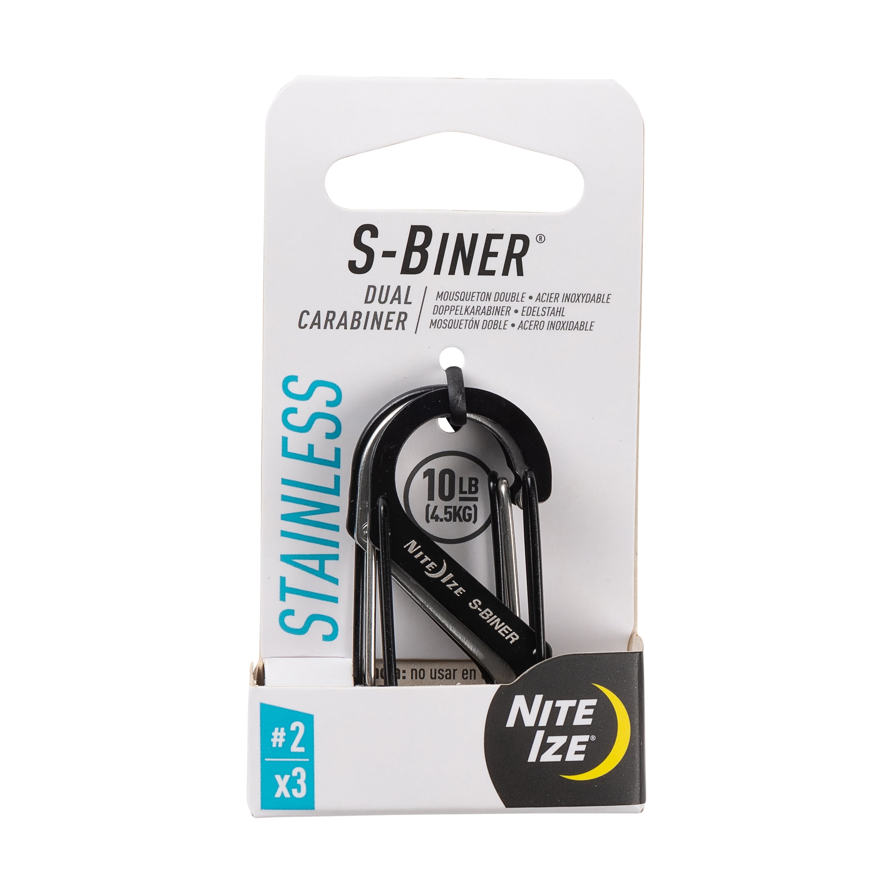 Nite Ize S-Biner Dual Carabiner #2 - 3 Pack - Stainless Steel and Black